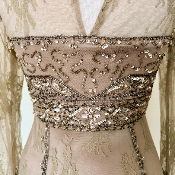 Sue Wong Gown NWT Embellished Long Sleeve Evening Dress Champagne Size 6 - Picture 5 of 11